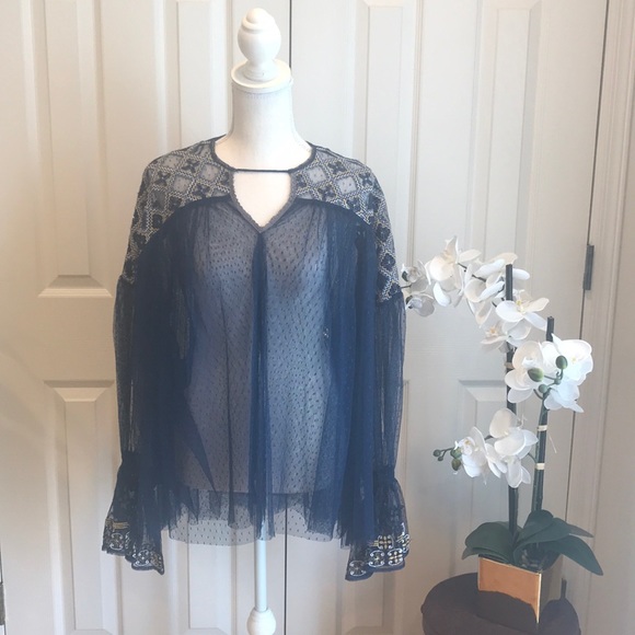 Free People Navy Blue Mesh Top! - Picture 2 of 7